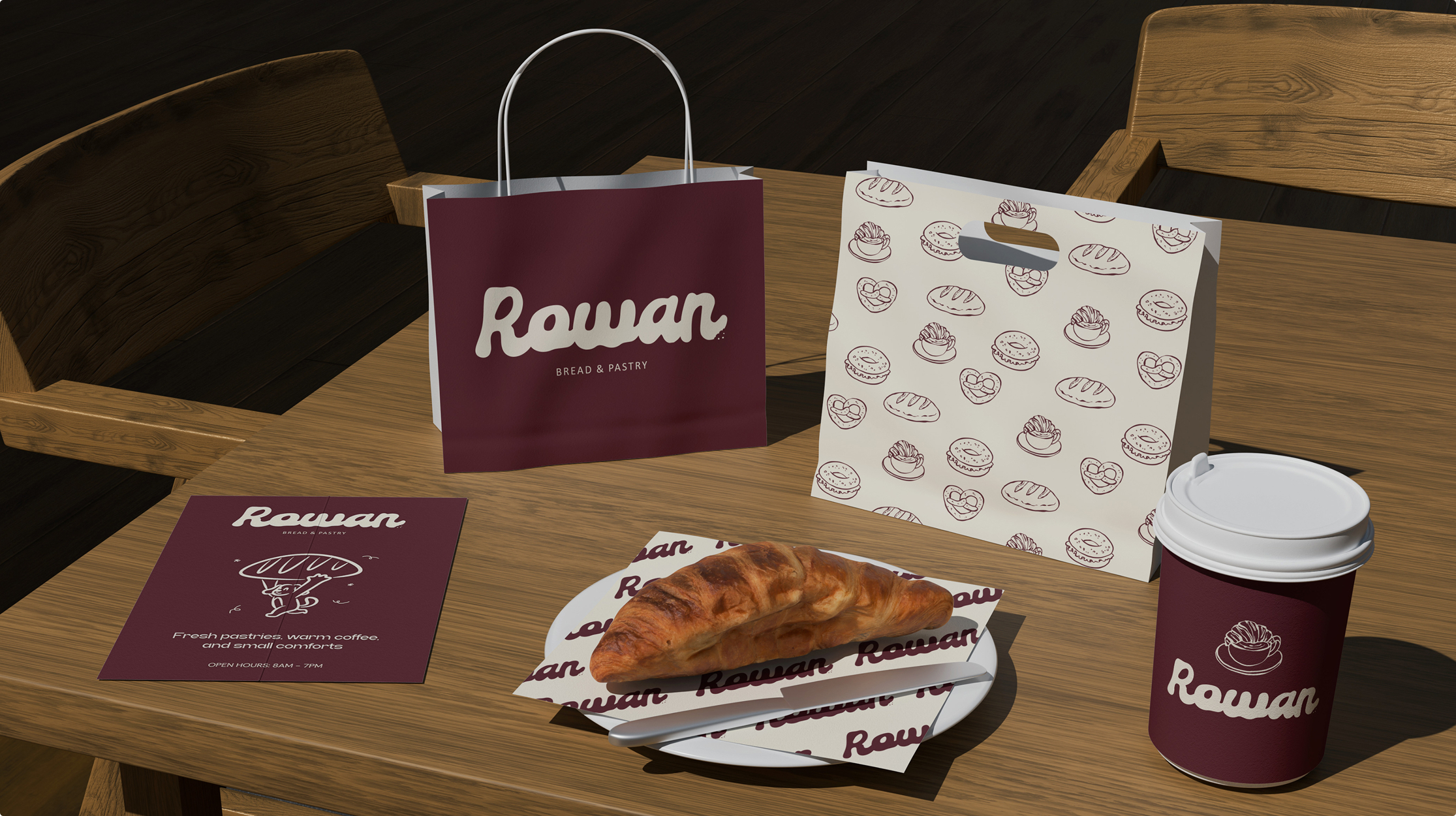 Rowan pastry packaging and coffee application